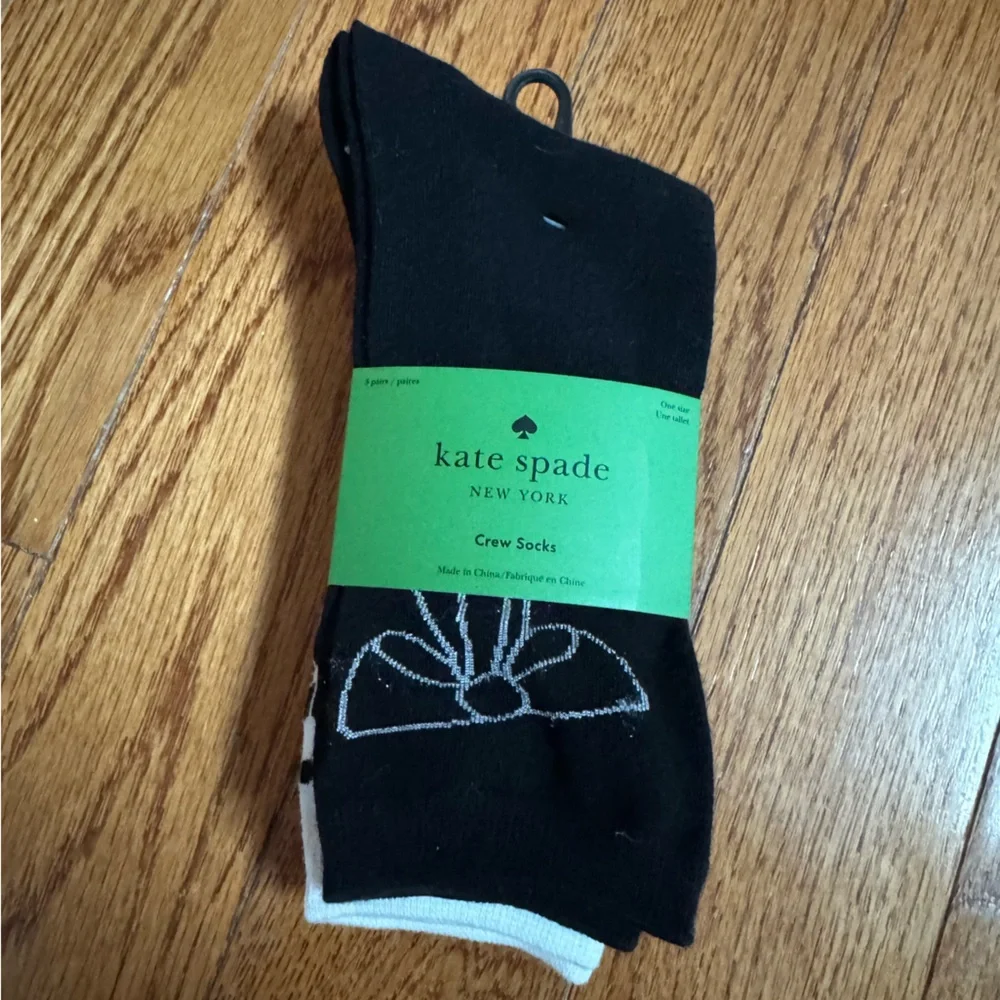 Kate Spade Crew Socks Bow Black & White 3pk‎ KSNY